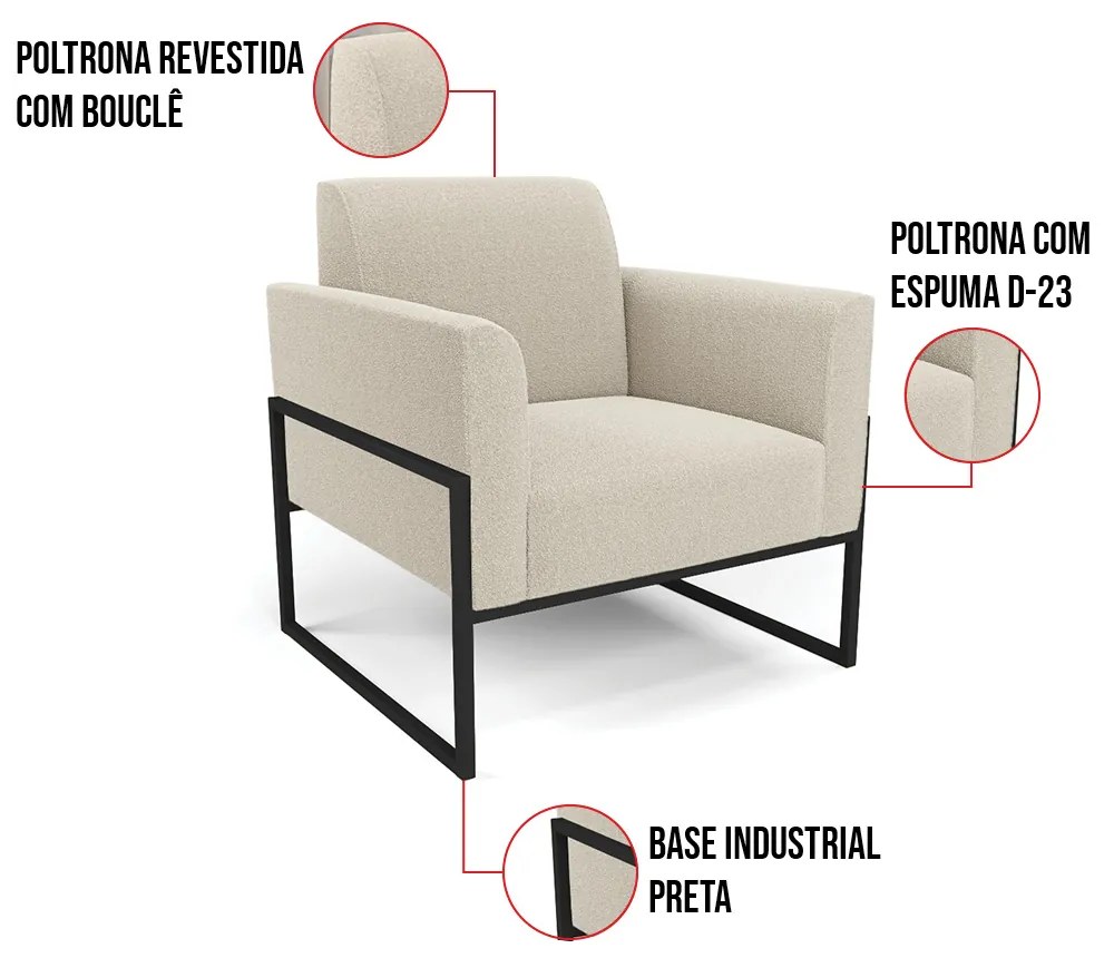 Poltrona Sala Estar Industrial Alta Preto Kit 2 Marisa Bouclê Bege D03 - D'Rossi