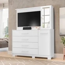 Cômoda Sapateira Com Painel Para TV 4 Gavetas Azaléia A02 Branco Fosco