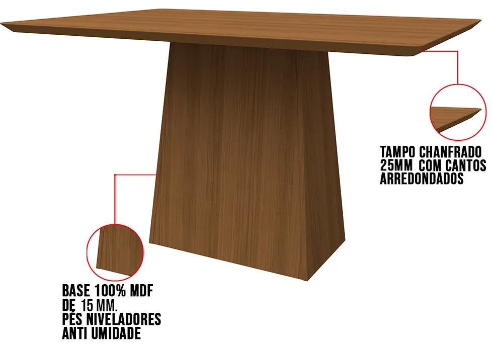 Mesa de Jantar Retangular Bella 160 cm Imbuia - D'Rossi