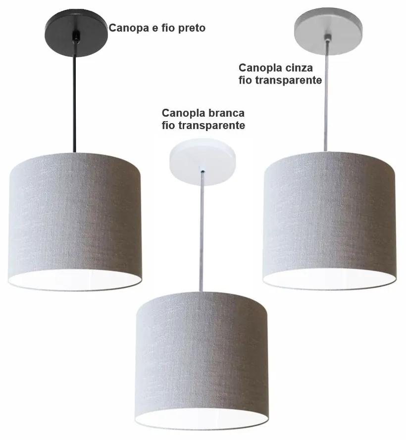 Luminária Pendente Vivare Free Lux Md-4105 Cúpula em Tecido - Rustico-Cinza - Canopla cinza e fio transparente