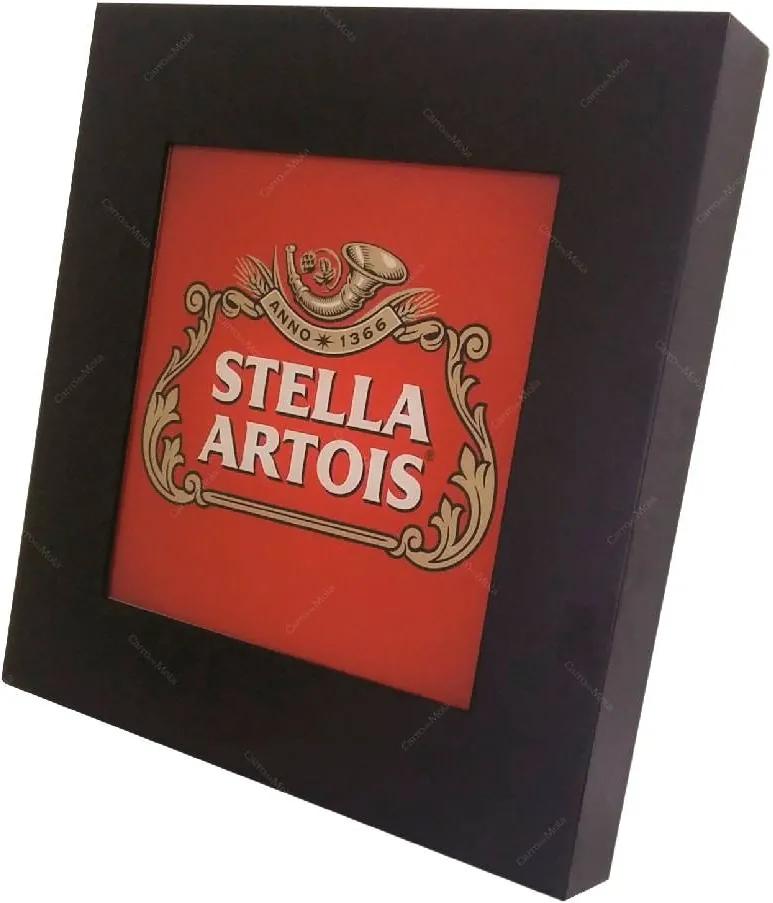 Quadro Luminária Stella Artois com Leds em MDF Laqueado - 36x36 cm