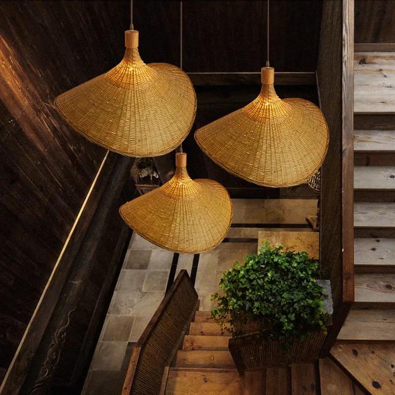 Luminária Pendente Japonês Bambu Rattan Tecelagem Retro Jardim Restaurante Estudo Quarto e Sala de Estar Luz - Rattam-D60CM - China