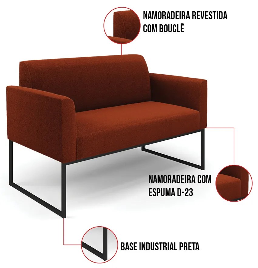 Sofá 2 Lugares Namoradeira Industrial Preto Marisa Bouclê D03 - D'Rossi - Terra