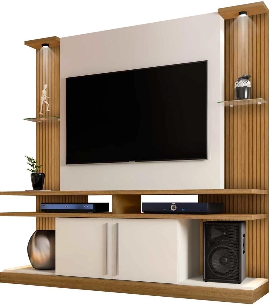 Home York LED p/ TVs até 55 Polegadas Cinamomo/Off-White Ripado Móveis Bechara