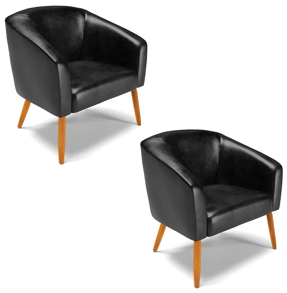 Poltrona Decorativa Pé Palito Castanho kit 2 Stella Sintético PU D03 - D'Rossi