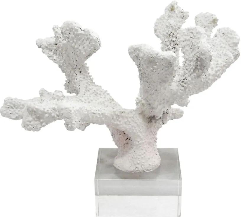Escultura de Coral em Resina Branca e Base em Cristal - 21x31x20cm