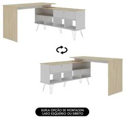 Mesa Escrivaninha Industrial 136cm Dhabi A06 Carvalho/Branco - Mpozena