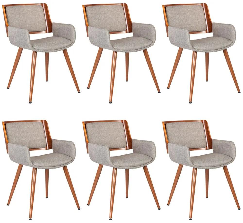 Kit 06 Cadeiras Decorativas de Escritório Recepção Fixa Maltra Linho Marrom Claro - Gran Belo