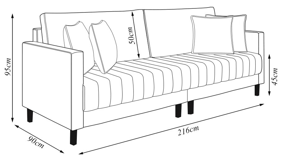 Sofá Living Decorativo Hamburgo Bipartido 2 Lugares 216cm com Almofadas Pés em Madeira Veludo Bege G33 - Gran Belo