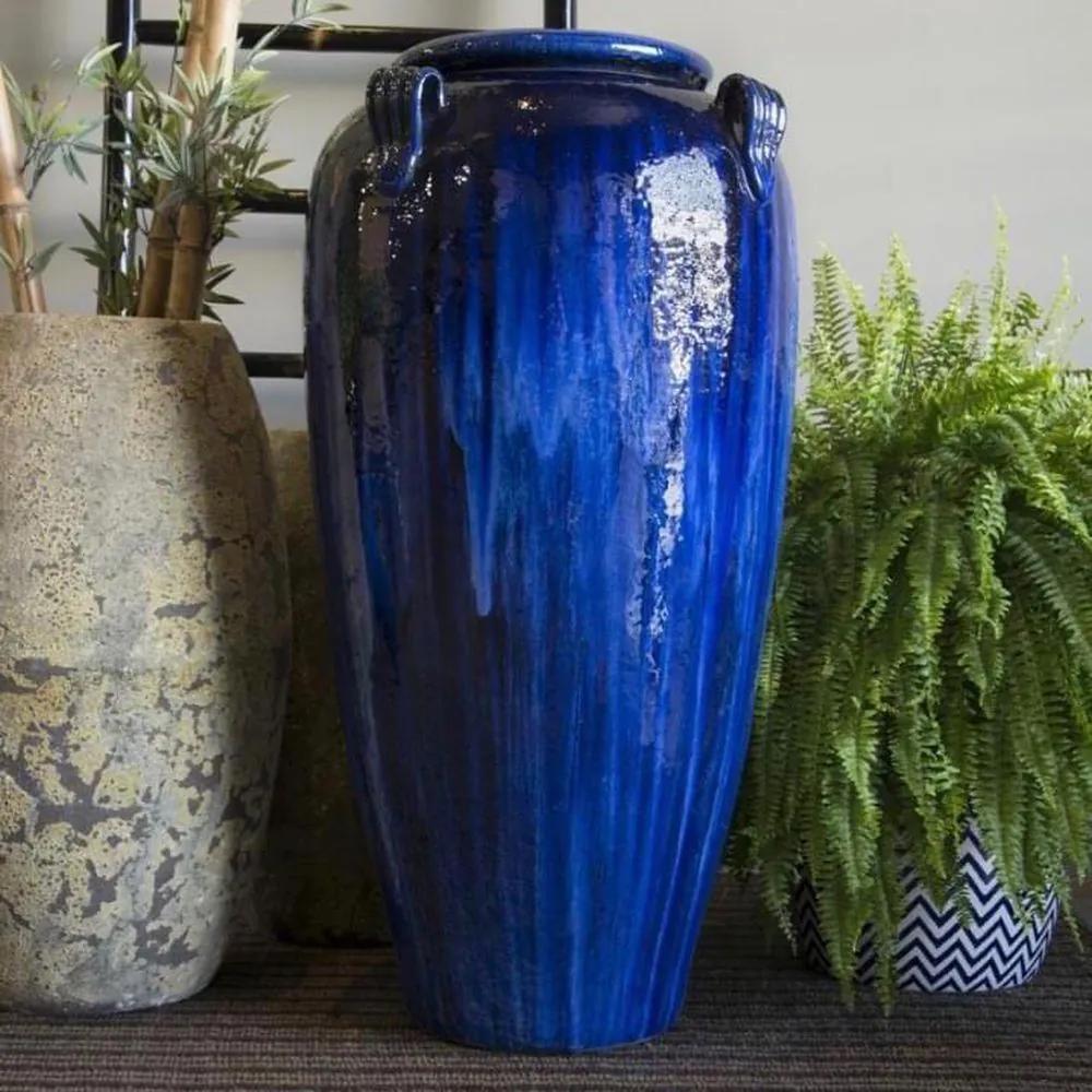 Vaso Vietnamita Cerâmica Importado Temple Jar Grande Azul D56cm x A116cm