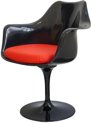 Cadeira Saarinen Preta com Braco (Almofada Vermelha) -15052 Sun House