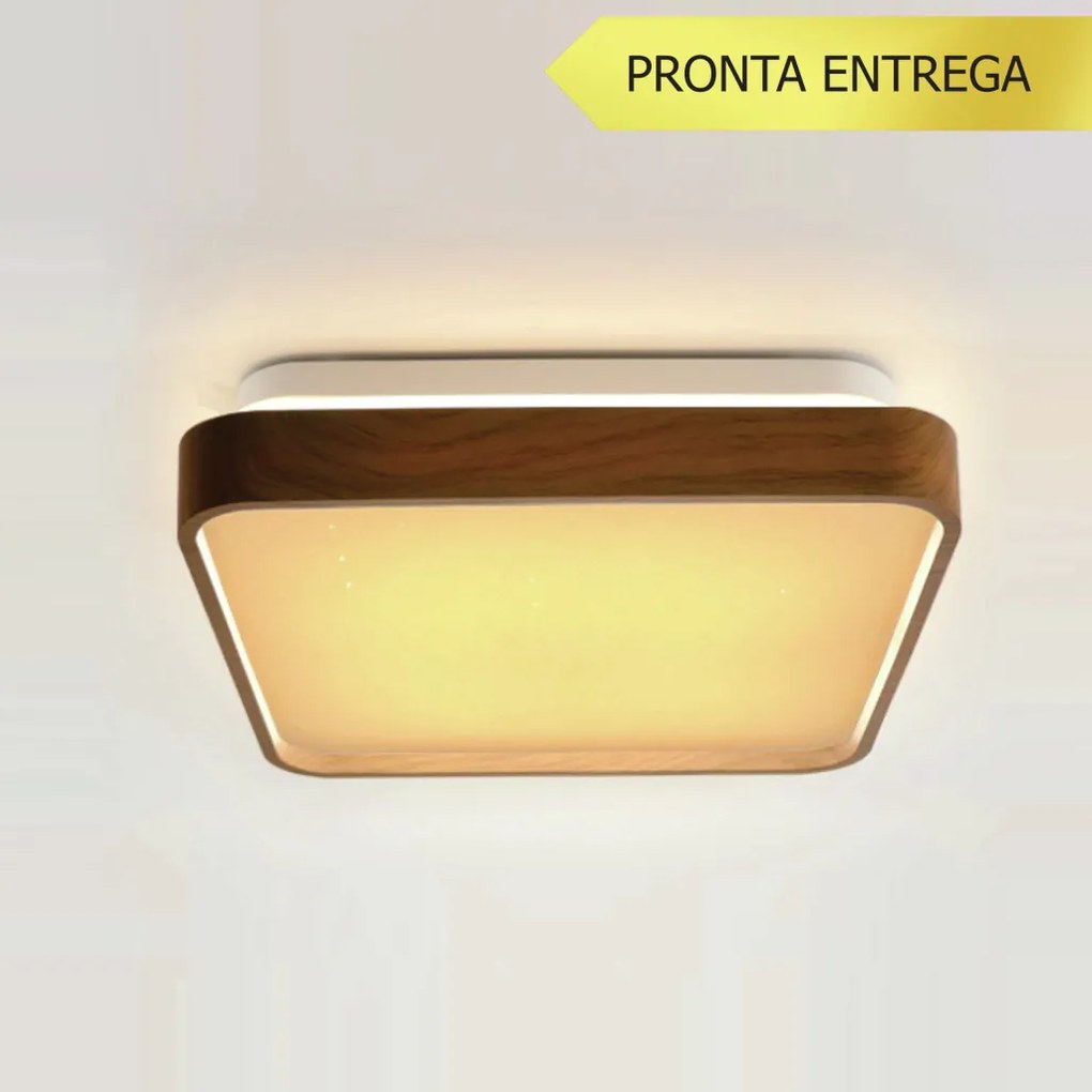 Plafon Timber 12W Led 3000K 28X28X7,5Cm Ip20 Bivolt Amadeirado | Opus...