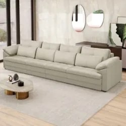 Sofá Retrátil 4 Lugares Para Sala 339cm Dijon Couro Creme S07 - Mpozen