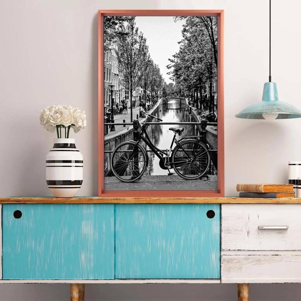 Quadro Love Decor Com Moldura Chanfrada Bicicleta Antiga Rose Metalizado - Médio