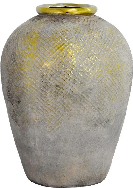 Vaso Decorativo em Cerâmica com Detalhes em Dourado - 30x22x22cm