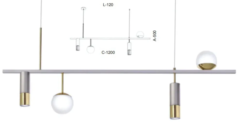 Pendente Retangular Misto 120X12X50Cm Tubo Metal E Globo Ø10Cm 02Xmr11... (COBRE FOSCO, CLEAR (TRANSPARENTE))