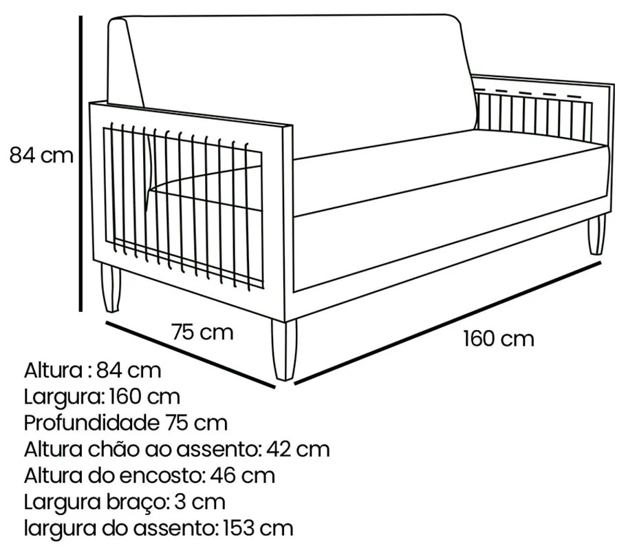 Sofá 2 Lugares Base de Madeira Mariana 160 cm Linho S04 - D'Rossi - Natural