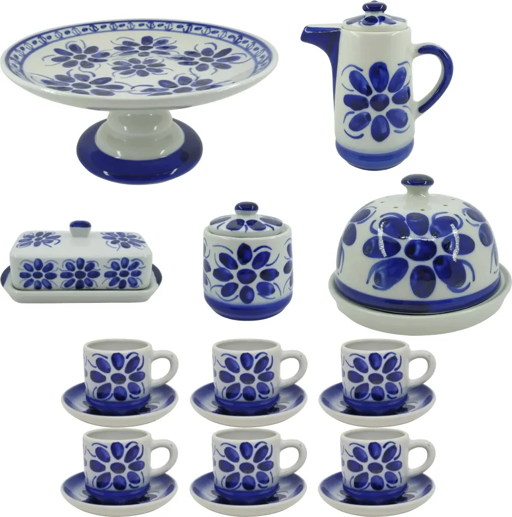 Jogo de Chá e Café em Porcelana Azul Colonial, Compre Online