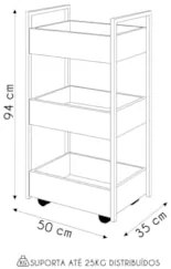 Carrinho Gourmet de Apoio Industrial 3 Prateleiras Liss Z34 Grafite/Pr