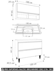 Armário de Cozinha Com Nichos CP01 Com Pia 100cm Z34 Preto - Mpozenato