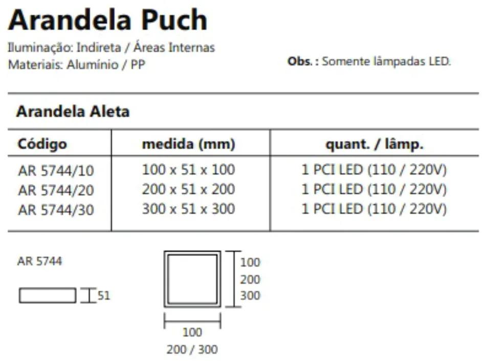 Arandela Puch Quadrada Interna 1Xpci Led 5W 30X5X30Cm | Usina 5744/30 (CB-M - Cobre Metálico, 220V)