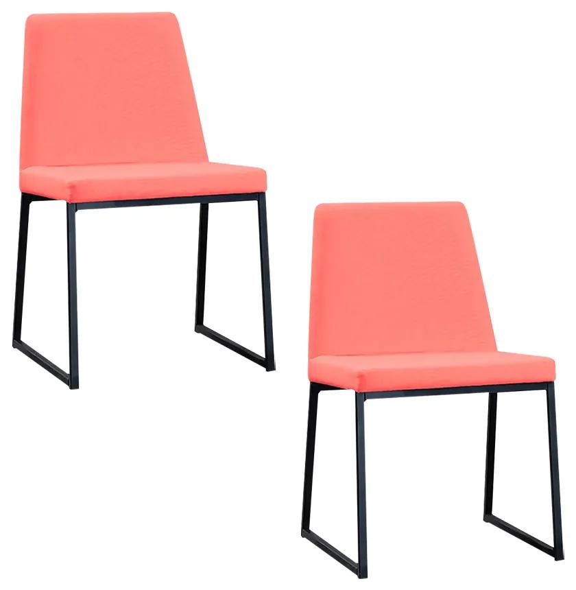 Kit 2 Cadeiras de Jantar Decorativa Base Aço Preto Javé Linho Coral G17 - Gran Belo
