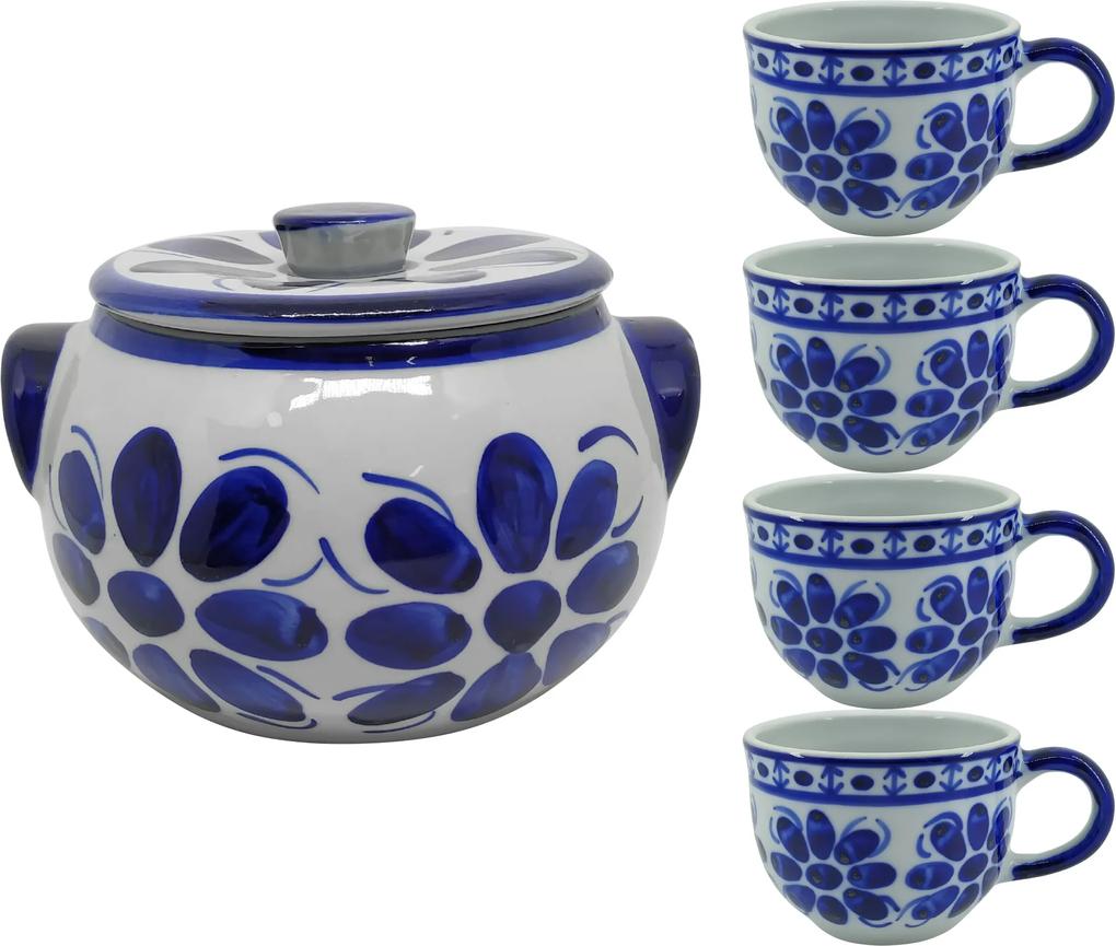 Jogo de Sopa em Porcelana Azul Colonial 5 peças