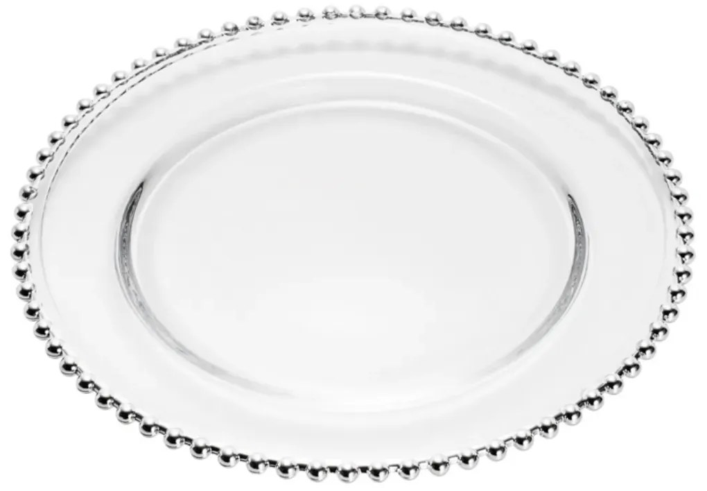 Sousplat Cristal De Chumbo Com Borda Prateada Pearl 32Cm - Rojemac