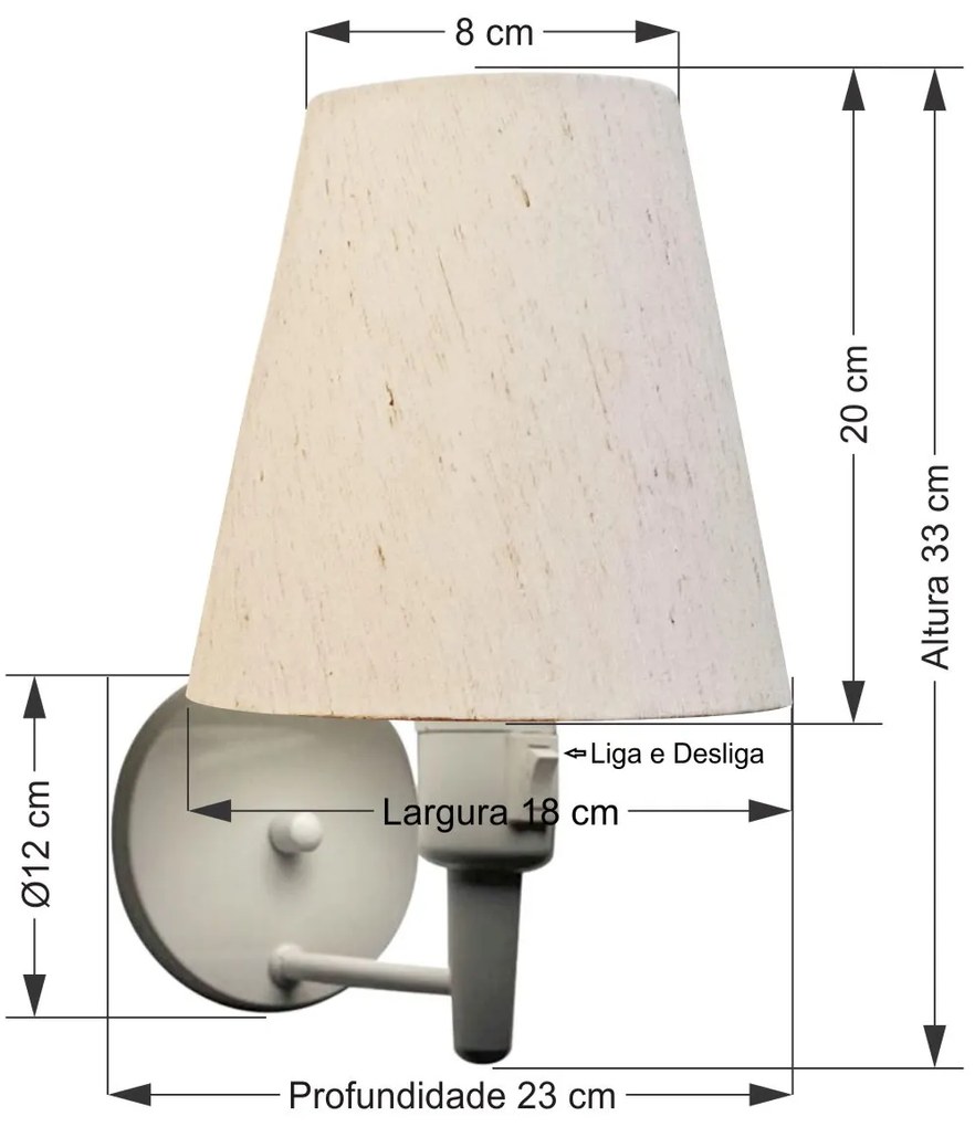 Arandela Cone Md-2032 Branco C/ Inter Liga e Desl Cúpula em Tecido Linho Bege - Bivolt