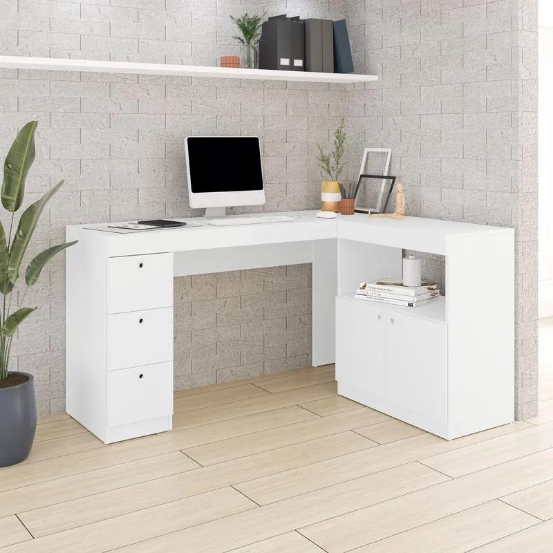 Escrivaninha 2 Portas 3 Gavetas Office  Branco- BRV Móveis