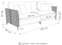 Sofá 2 Lugares Living 182cm Nila K04 Veludo Bege/Marrom - Mpozenato