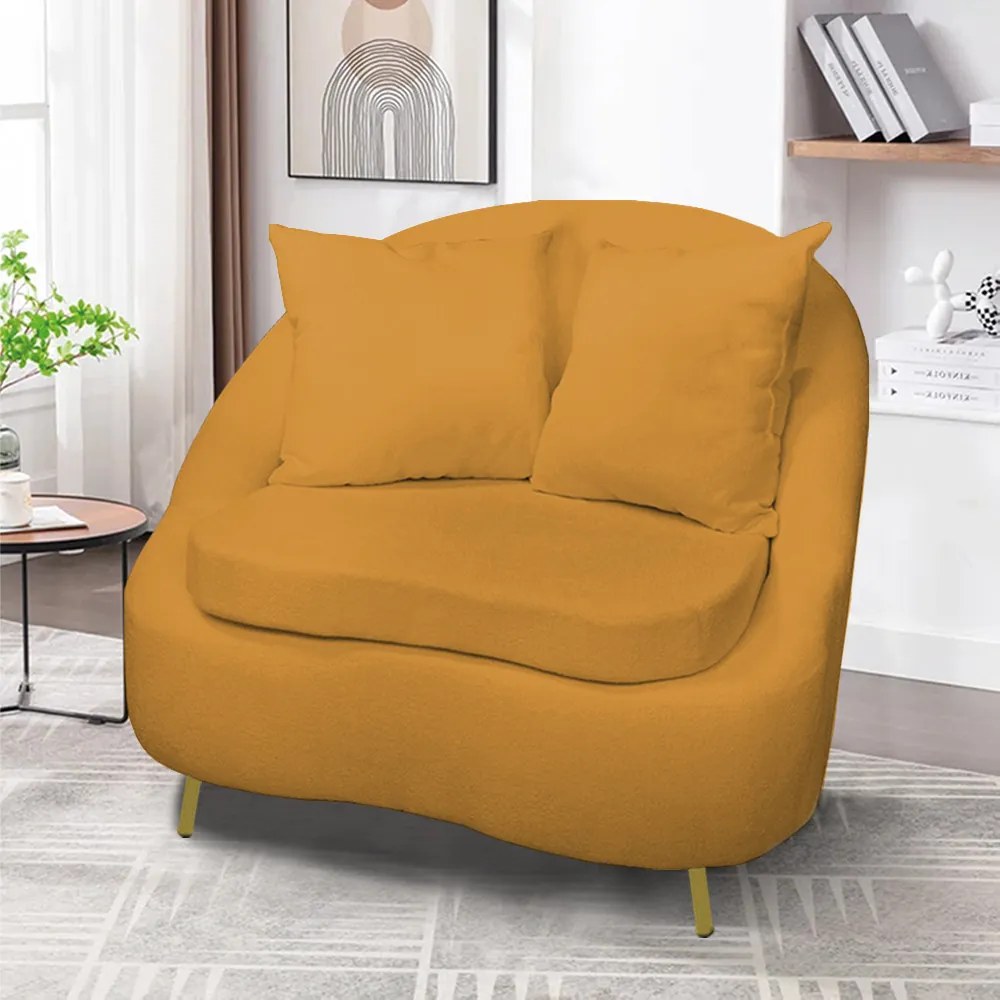 Poltrona Decorativa Orgânica Pé Ferro Dourado Zaya Bouclê Mostarda C05 - D'Rossi