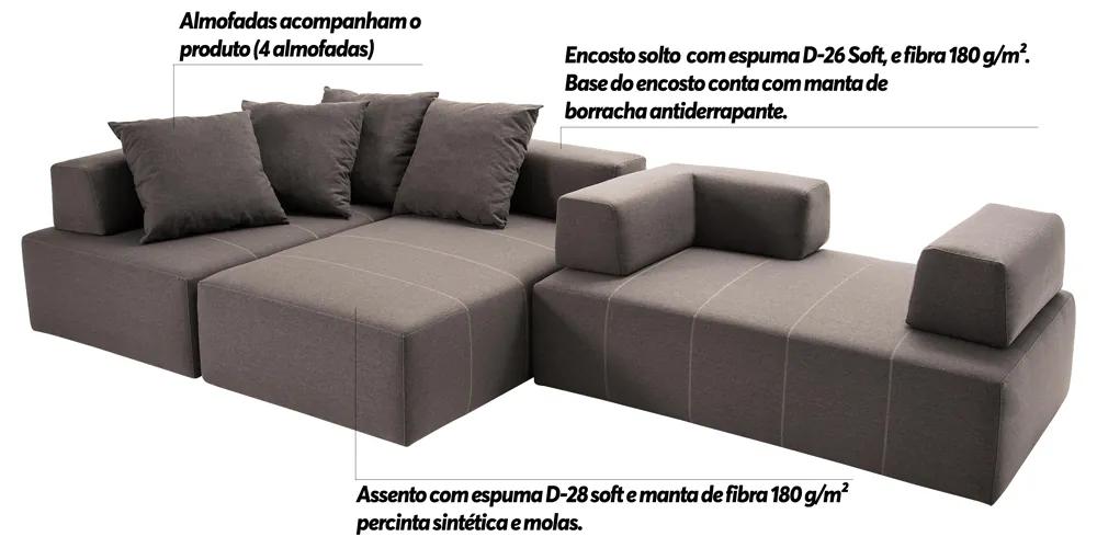 Sofá Decorativo 3 Módulos e 5 Encostos Happiness Com 4 Almofadas Linho Cinza G66 - Gran Belo