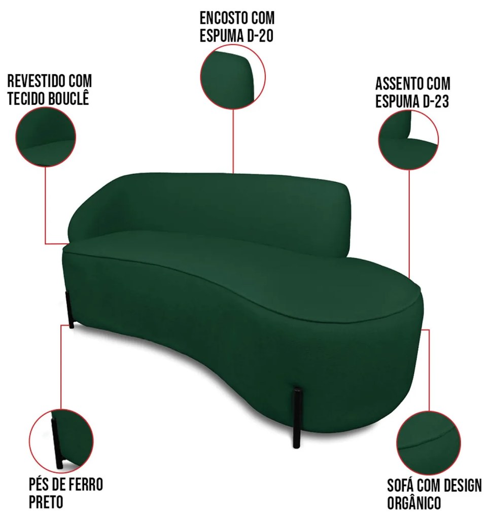 Sofá 4 Lugares Orgânico 220cm Pé Ferro Preto Morgan Bouclê Verde D03 - D'Rossi