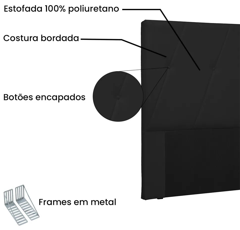 Cabeceira Aquilla Para Cama Box King 195 cm Corino Preto - D'Rossi