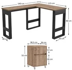 Mesa Para Computador em L Com Armário Baixo Chess F04 Preto/Solanum -