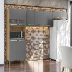 Armário de Cozinha Compacta 251cm Louis Plus Freijó/Gris Z06 - Mpozena
