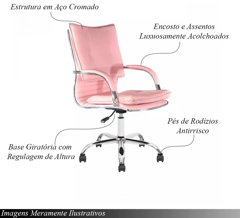 Kit 2 Cadeiras de Escritório Diretor Desenho Italiano Steven em Aço Cromado Base Giratória Rosa Claro G31 - Gran belo