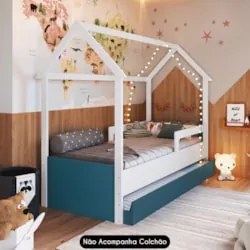 Cama Infantil Casinha Com Auxiliar Infix C06 Branco/Azul - Mpozenato