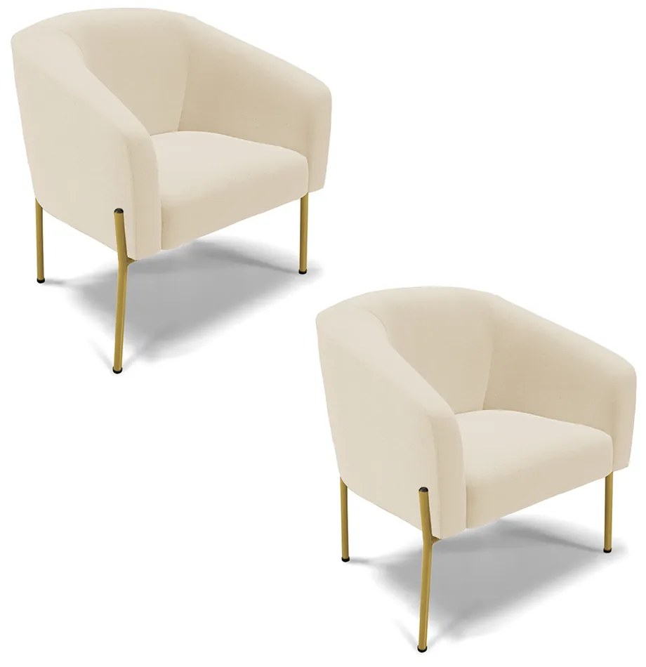 Poltrona Decorativa Pé de Ferro Dourado Kit 2 Stella Linho D03 - D'Rossi - A19 Bege