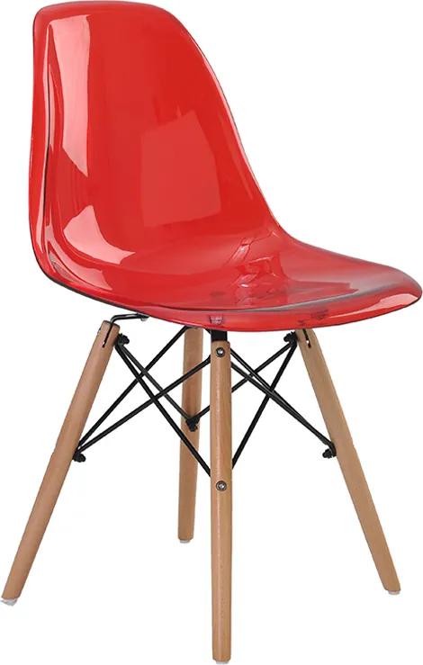 Cadeira Eiffel PC Vermelho Translúcido Base Madeira Rivatti