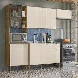 Cozinha Compacta Balcão Com Pia 120cm Laura Plus Soft/Freijó Z06 - Mpo