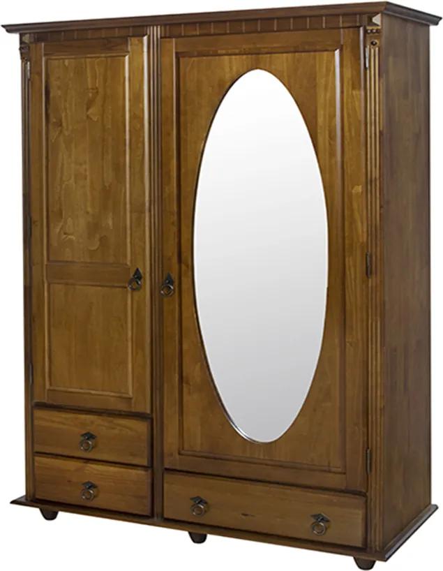 Roupeiro de Madeira Maciça Viola 2 Portas com Espelho Oval