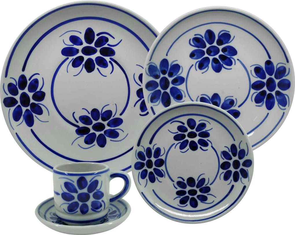 Aparelho de Jantar em Porcelana Azul Floral 30 peças