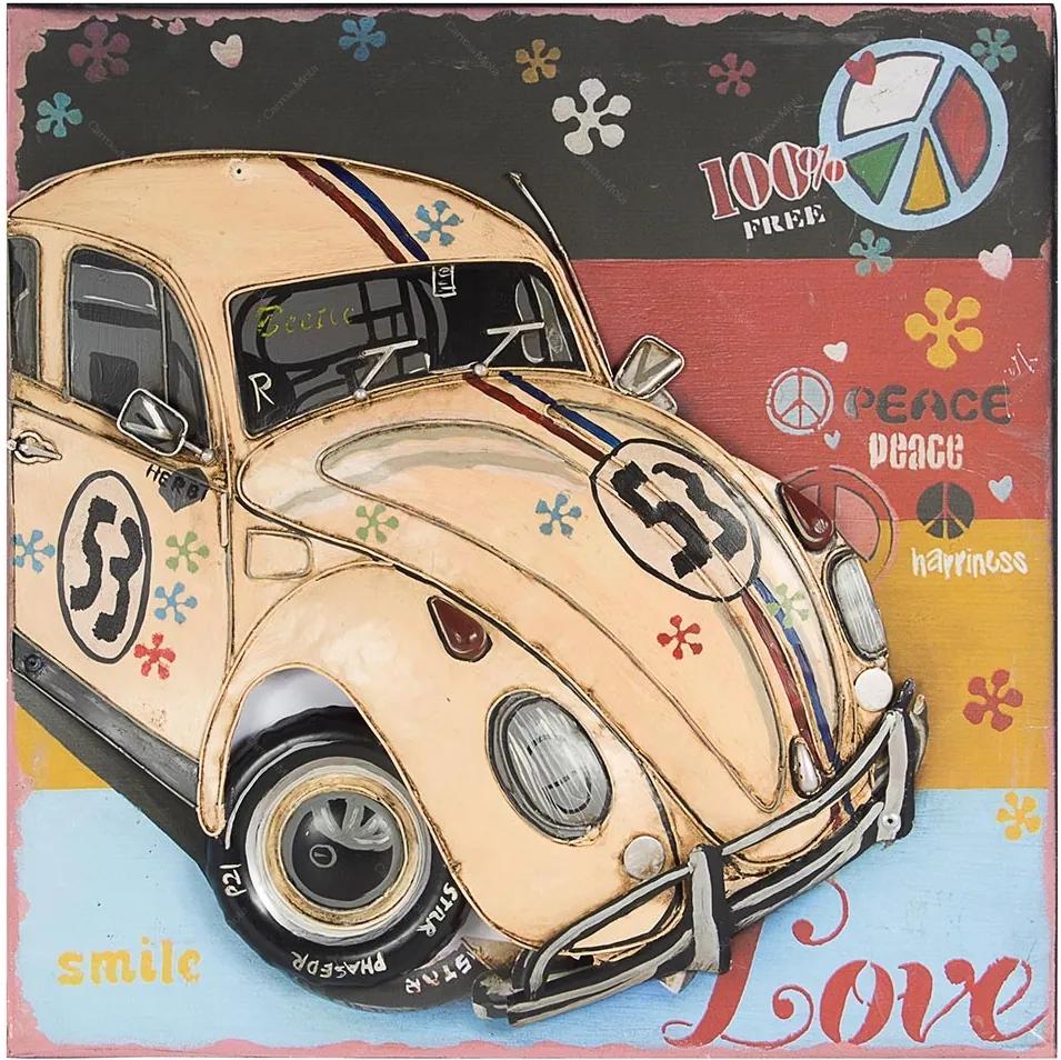 Quadro de Ferro Fusca Herbie Love Oldway - 40x40x9 cm