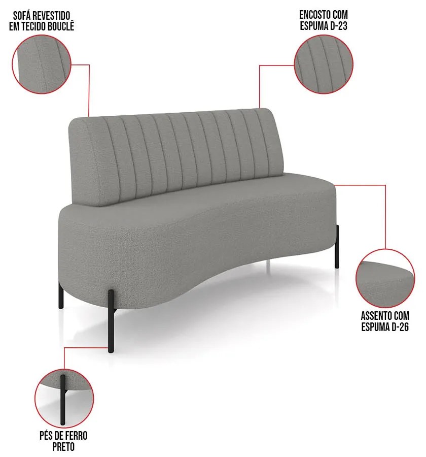 Sofá 2 Lugares Living 135cm Pé Ferro Pto Maraú Bouclê Cinza K01 - D'Rossi