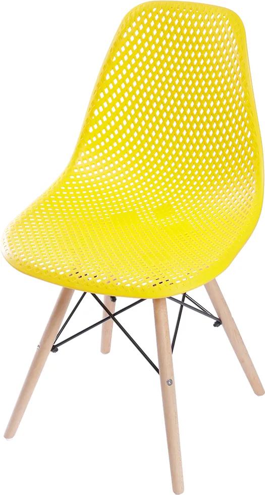 Cadeira Colmeia com Base em Madeira Amandiya - Amarelo