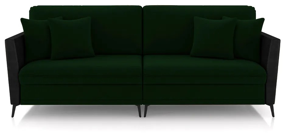 Sofá Living Decorativo Zagreb 3 Lugares 262cm com Almofadas Pés de Ferro Veludo/PU Verde/Preto G33 - Gran Belo