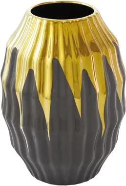 Vaso Decorativo em Porcelana Marrom e Dourado 23 cm x 16 cm