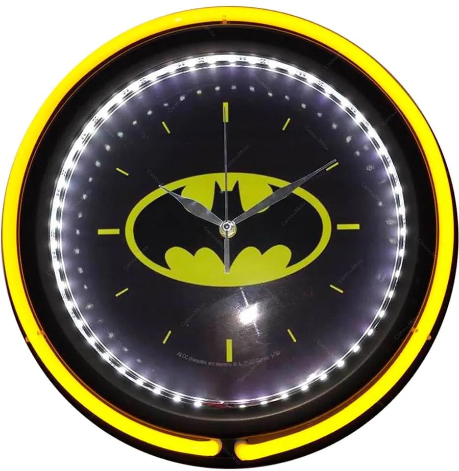 Relógio de Parede DC Logo Batman Amarelo e Preto Double Neon - Urban